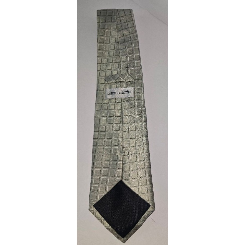 Vintage Pierre Cardin 100% Silk 90s Geometric Retro Tie Sage Green Grey 4" Wide - Picture 2 of 5